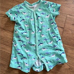Mint Shark Print Baby Romper